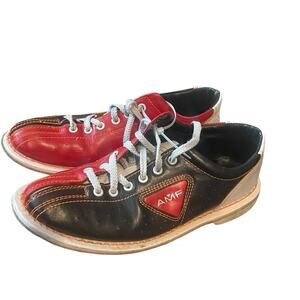 Qubica AMF Bowling Shoes Womens 9.5 Men 8 Black Red White Chrome Slide Leather